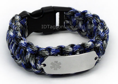 Blue Camo Paracord Medical ID Bracelet with Clear Medical Emblem - Click Image to Close
